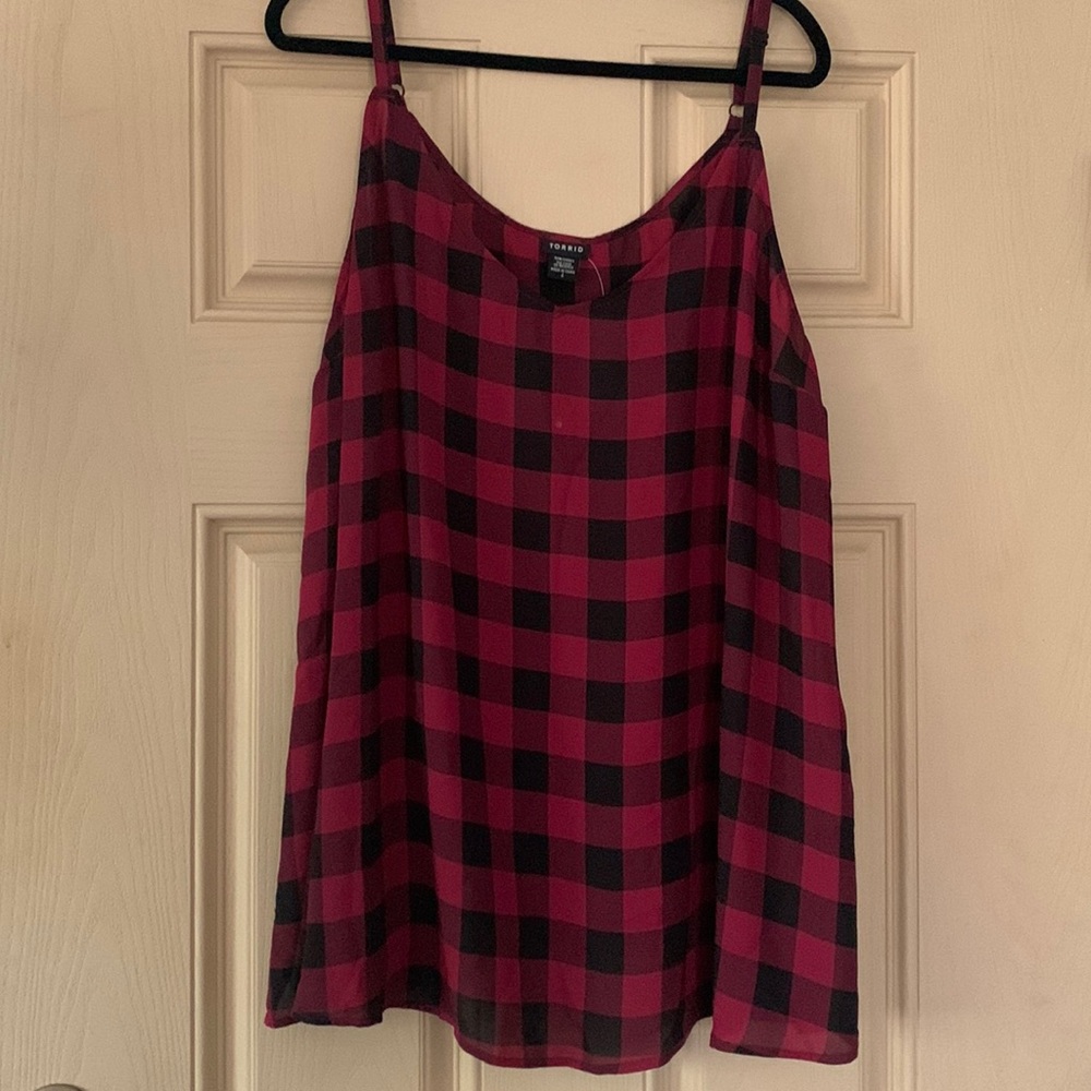Red plaid flowy tank top